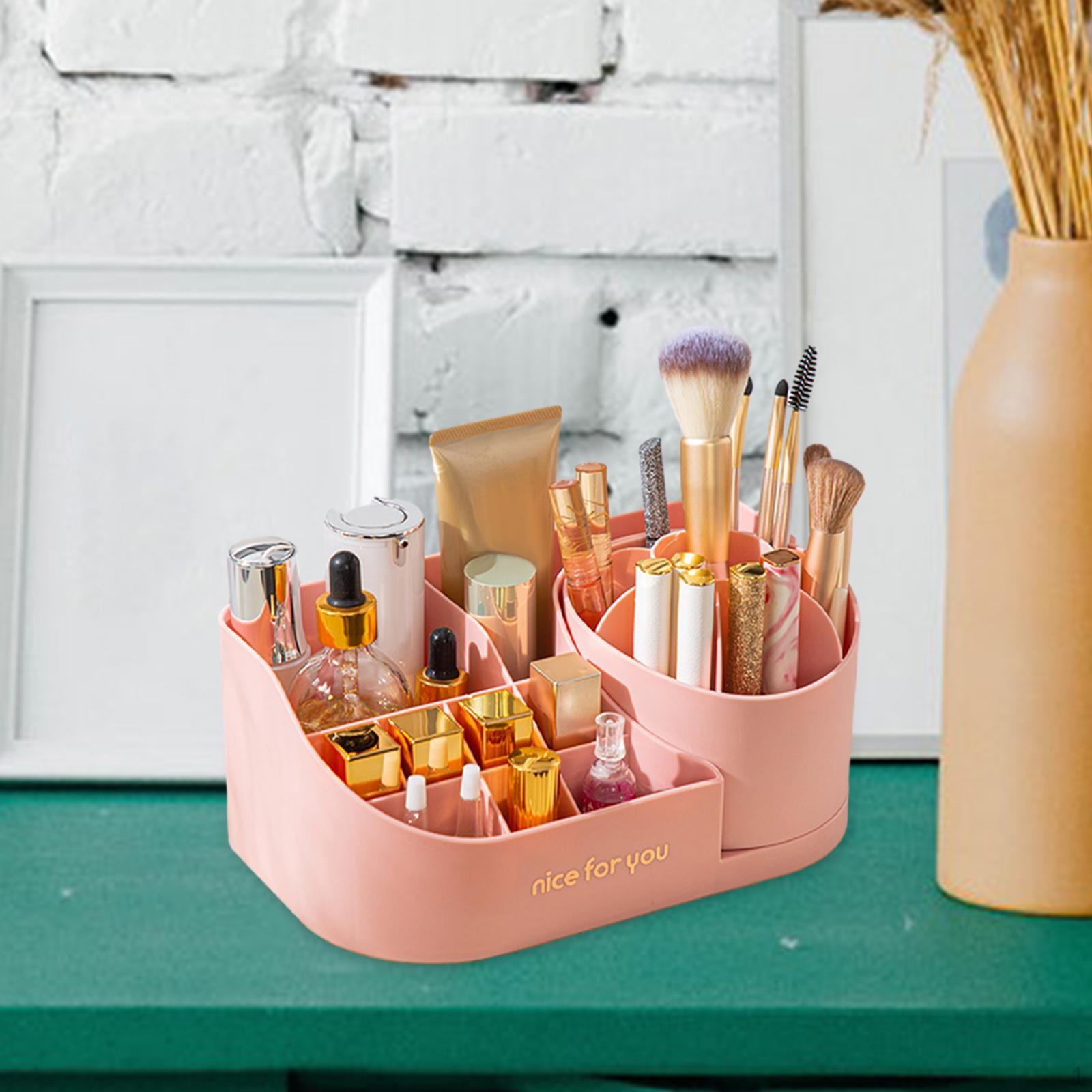 

Вращающийся держатель для кистей для макияжа, органайзер, водонепроницаемый косметический дисплей, настольный чехол розовый