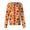 Women's Long Sleeve Single Breasted Leaf Print Cardigan for Work Uniform