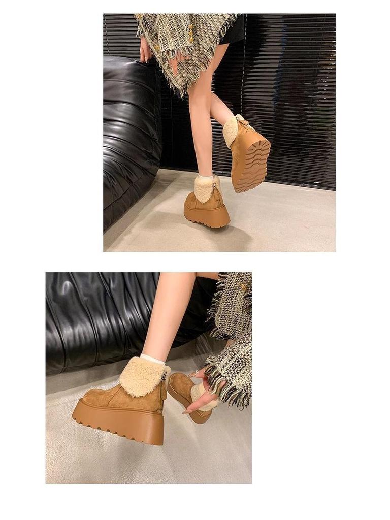 Damen Flauschige Dicksohlige Kurze Mode Schneestiefel mit Samtfutter und Plateausohle - Lagerware