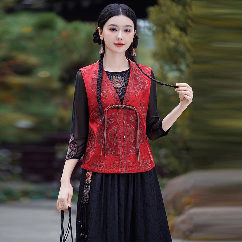 

Women s Ethnic Embroidered Sleeveless Vest - Spring/Summer Cardigan Top XXXL