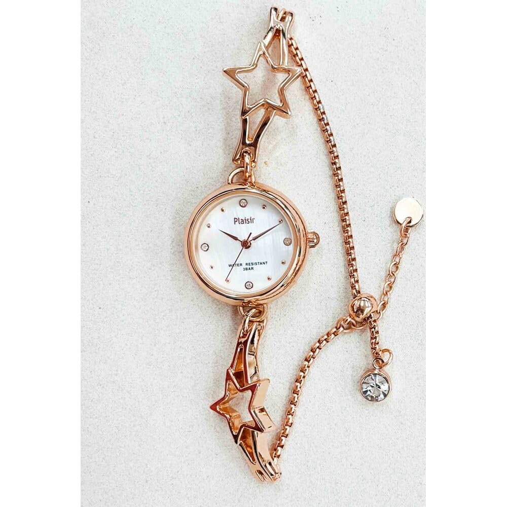 Plaisir Nickel-Free Watch Pink Gold Star Design Women s Wristwatch