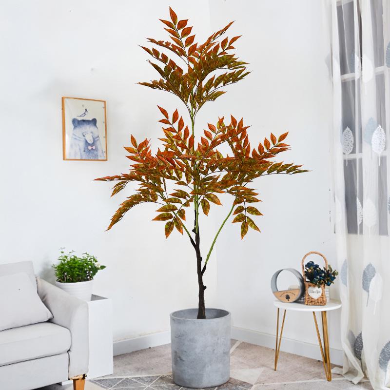 High-End Faux Potted Plant with Green Painted Wooden Leaves for Home and Courtyard Décor.