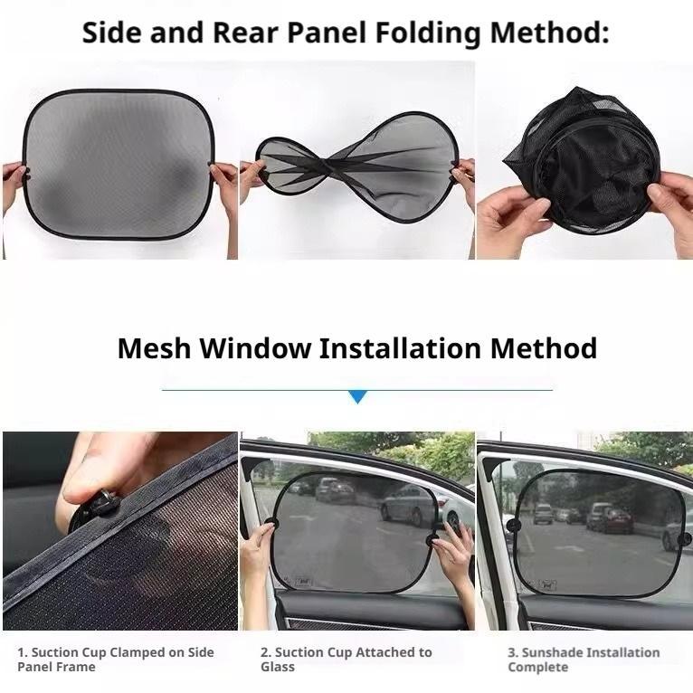Car Side Window Mesh Sunshade 2Pcs Foldable Auto Sunscreen Curtain Heat Insulation Shade for SUV Sedan