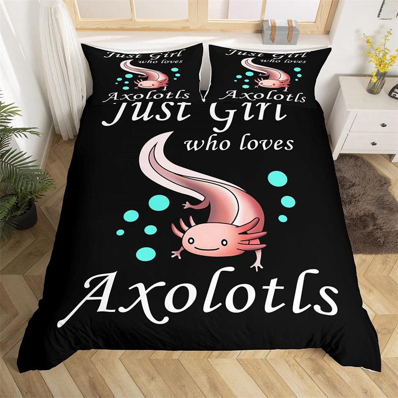 Cartoon Axolotl Duvet Cover Full For Kids Boys Girls Toddlers Kawaii Axolotl Bedding Collection Cute Sea Weed Coastal Comforter Cover