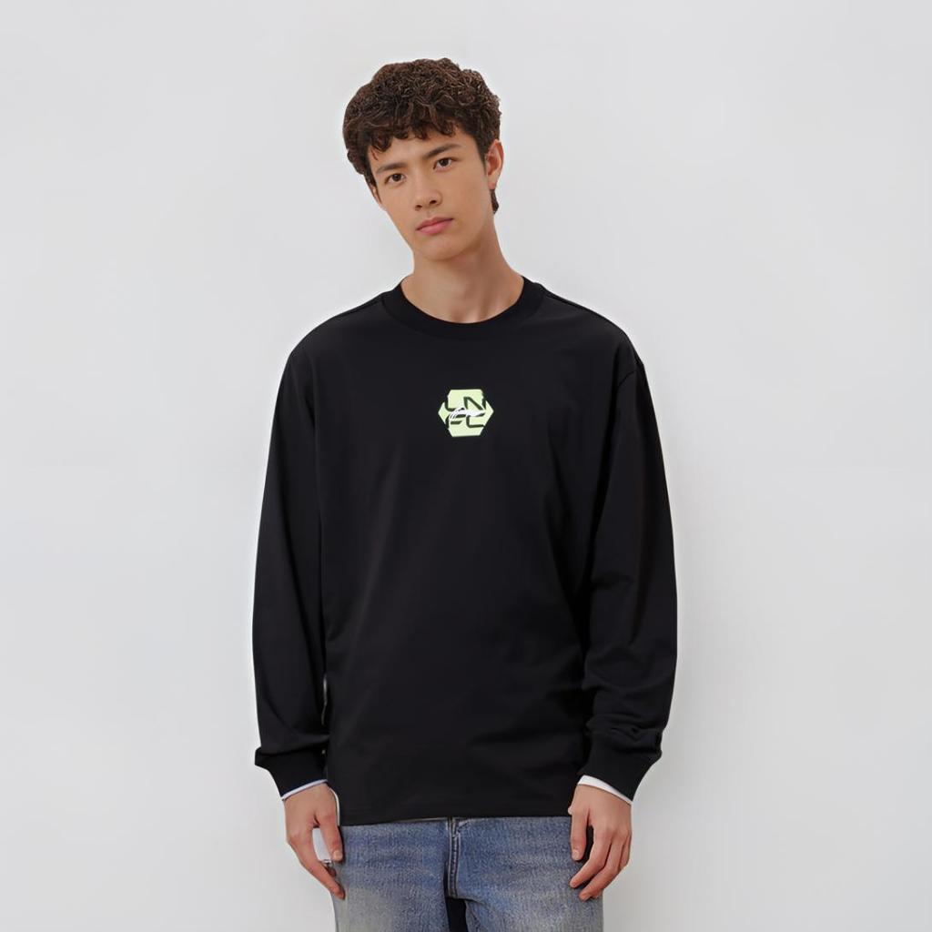 Li-Ning Comfortable Long Sleeve Crew Neck Sports Leisure T-Shirt Men Tops Black YTLU039-3