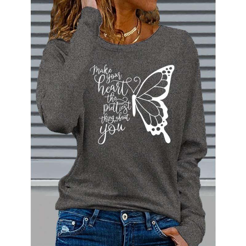 Graphic Print T-shirt, Long Sleeve Crew Neck Casual Top for Spring & Fall, Women's Clothing