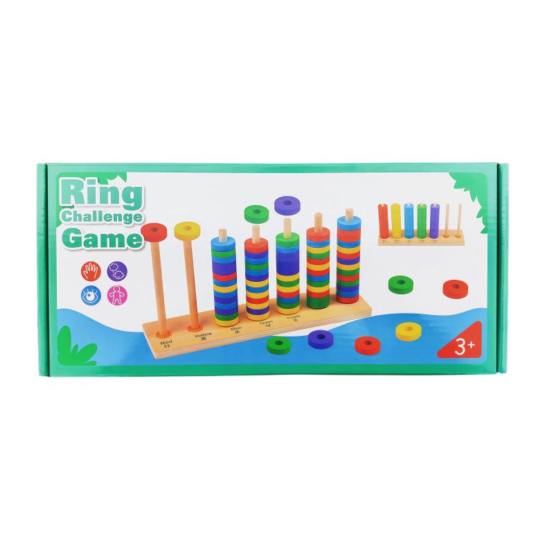 Wooden Montessori Rainbow Ring Stacking Tower - Number Calculation Educational Toy for Kindergarten