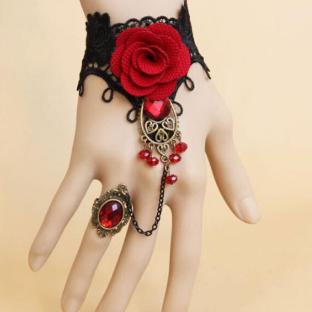Personality Vintage Lace Metal Bracelet Gothic Bracelet with Fingernail Chain  Women