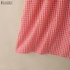 ZANZEA Women Casual V-Neck Summer Short Sleeve Plaid Print Dress