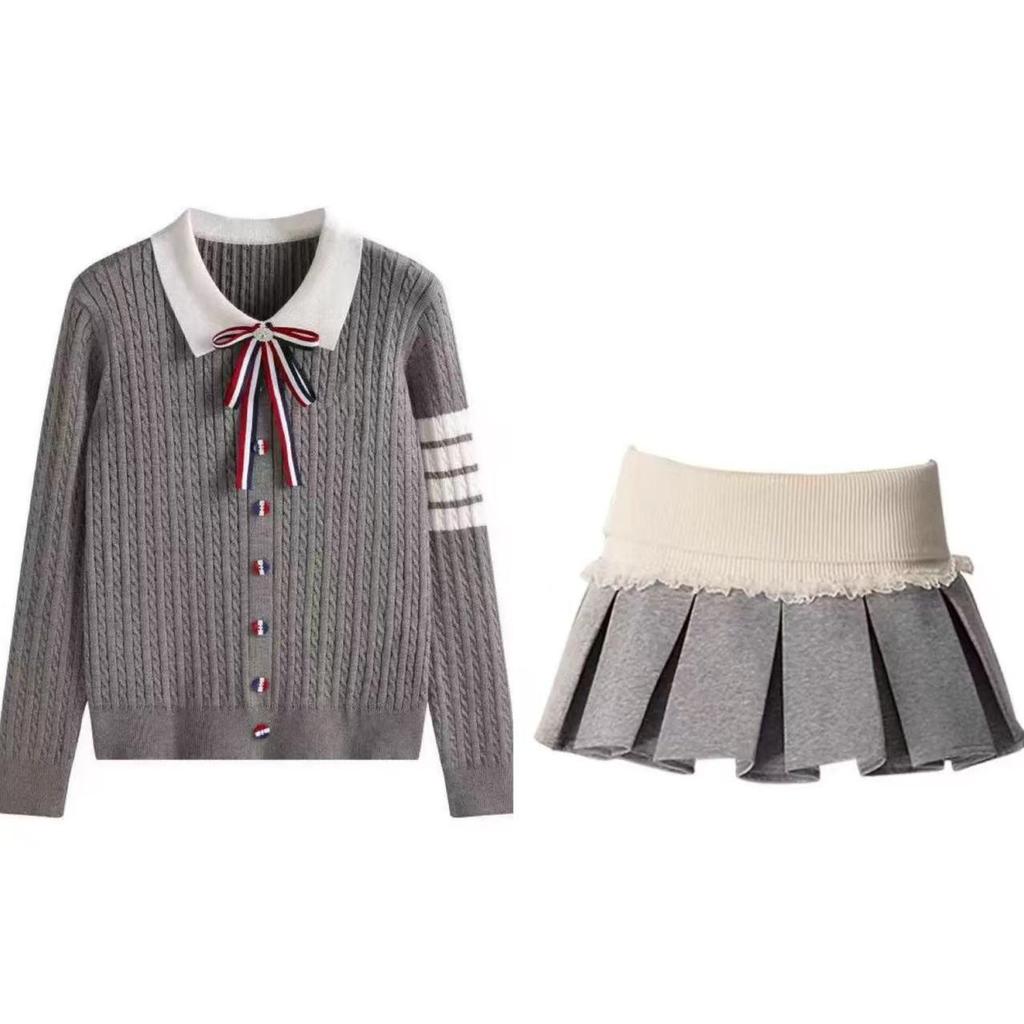 Korean Style Knit Sweater & High Waist Midi Skirt Set - Women's Autumn/Winter Two-Piece Long Sleeve Outfit