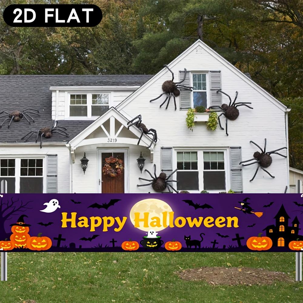 Happy Halloween Square Banner, Pumpkin Bat & Witch Design, Polyester Outdoor Fence House Wall Tailgate Decoration