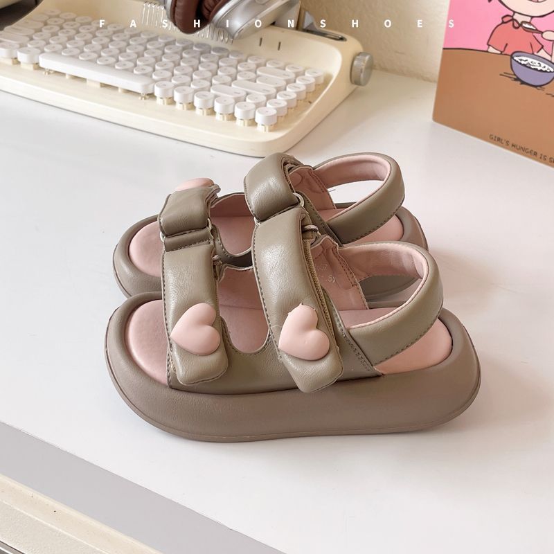 

Summer Girls Soft Sole Sandals Fashion Casual Slides for Toddlers Older Kids Beach Shoes 23 хаки
