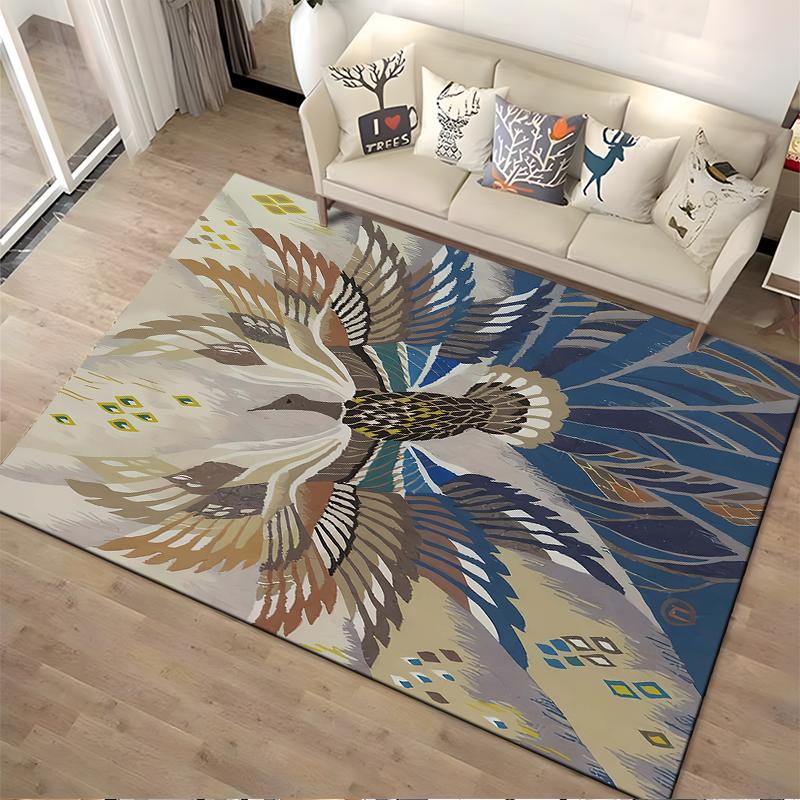 Abstract Artistic Bird Pattern Carpet with Blue and Beige Wing Design Suitable for Use As an Anti-slip for Living Room Bedroom Sofas