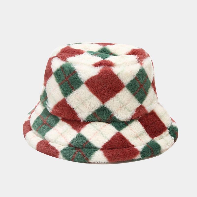 Thick Warm Plaid Fisherman Hat Outdoor Sun Protection Windproof Bucket Hat