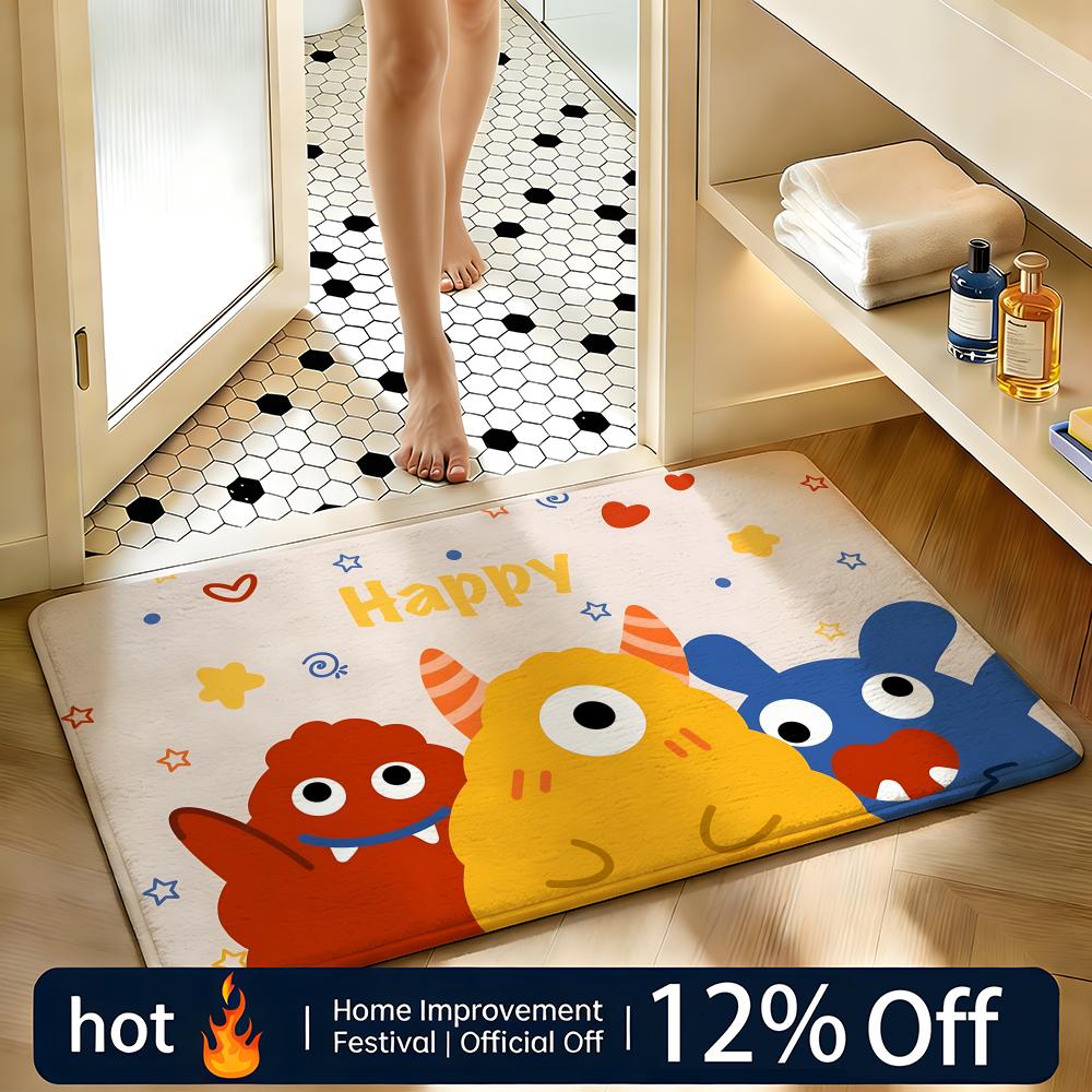 Soft Absorbent Non-Slip Rug Art Minimalist Geometric Little Monster Floor Mat Home Decor Doormat Bedroom Floor Mat Shower Carpet
