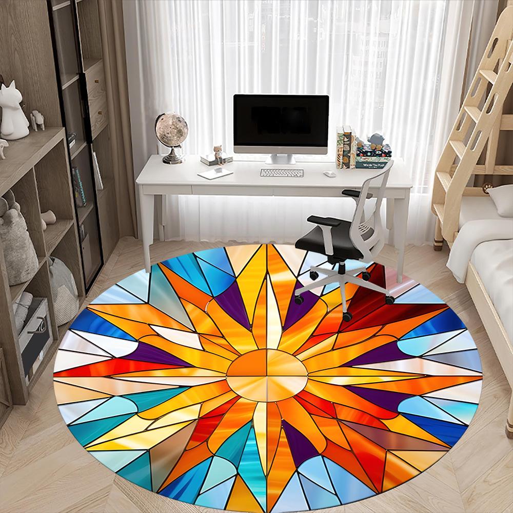 1pc Stained Glass Sunburst Office Round Area Rug, Indoor Mat Suitable ForOffice, Under Office Chairs Bedroom Living Room Home Decor, D159