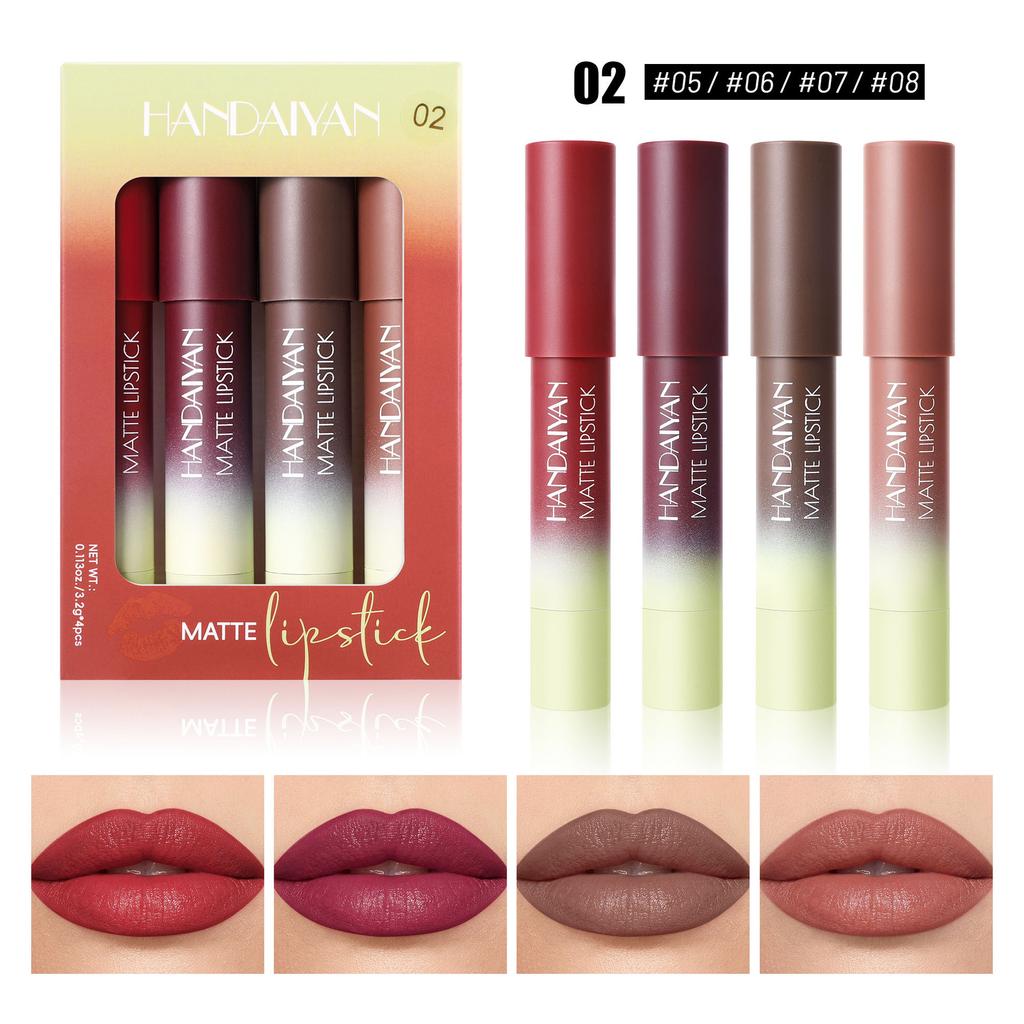 4-color Matte Lipstick Set Velvet Long Lasting Color Lip Gloss Waterproof Non-smudge Non-sticky Swirl Lipstick Pencil