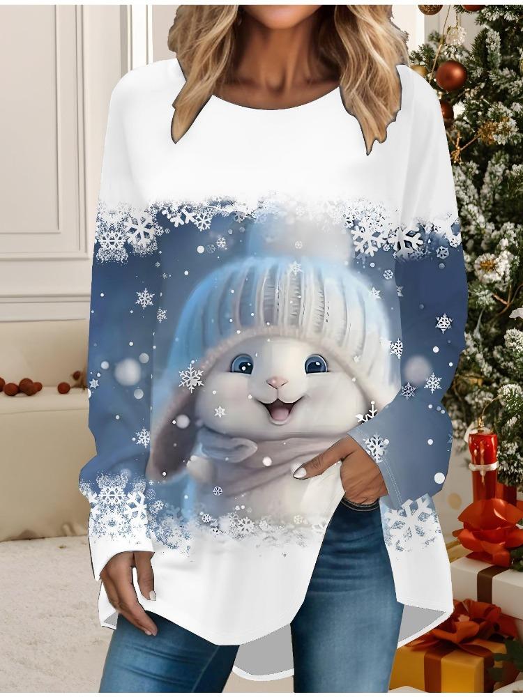 

Женские Топы Большого Размера с Принтом Снеговика на Рождество, с Длинным Рукавом, Круглым Вырезом, Удобные, Свободные Футболки, Повседневные, Средней Длины, Весенние XS синий