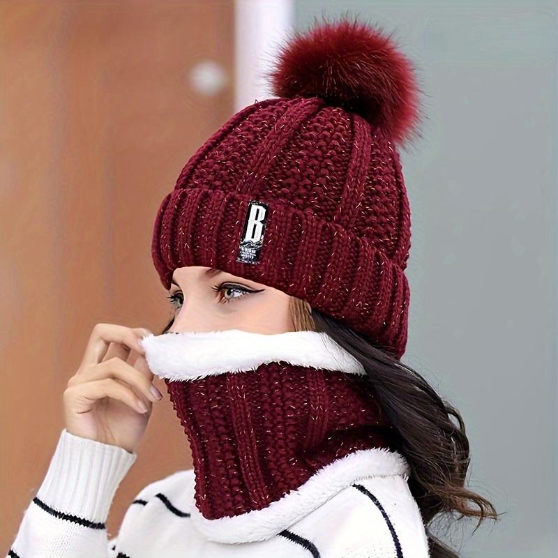 2pcs Knit Hat Scarf Set Thick Plush Windproof Cozy Warm for Autumn/Winter Hat