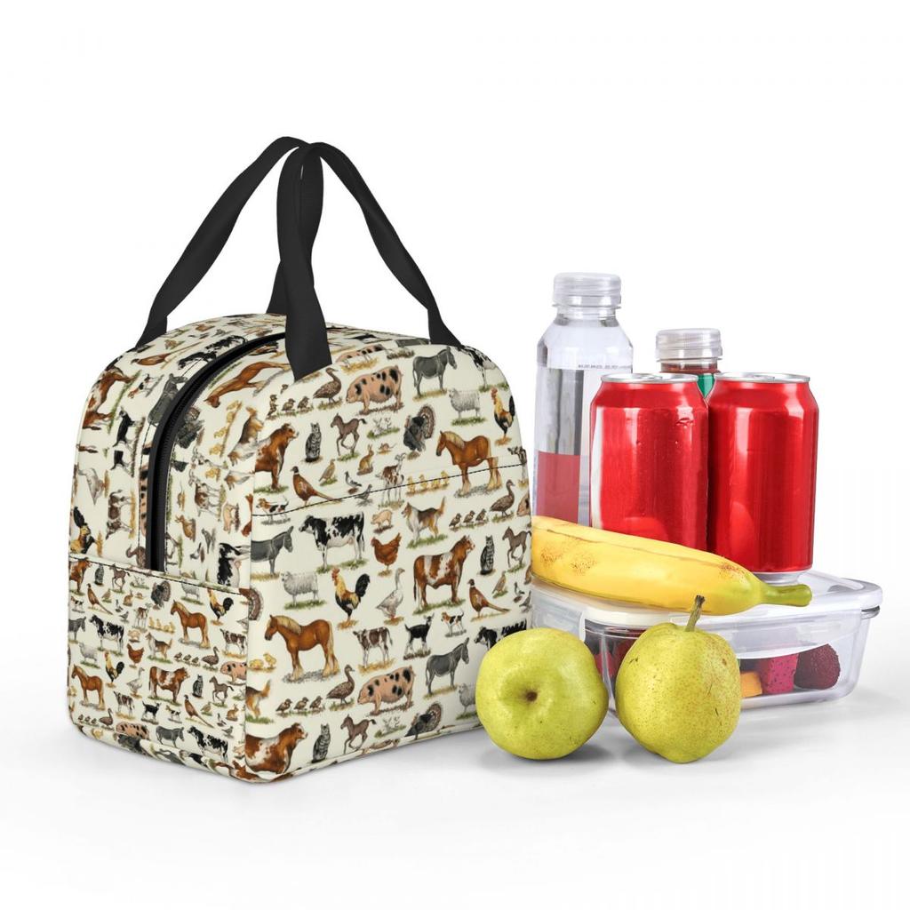 Country Farm Animals Farmhouse Village Pet Insulated Lunch Bag for Women Kids Portable Food Boxes Thermal Lunch Box Tote