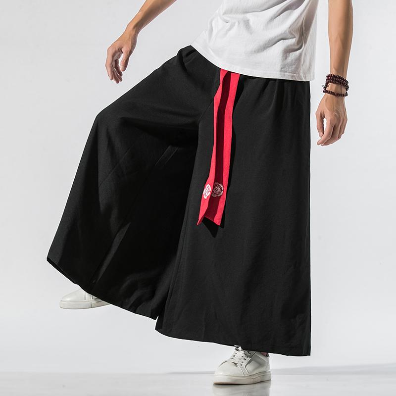 Pánské široké kalhoty Pánské bavlněné tepláky Retro volné kalhoty Muž Čínský styl Lněné kalhoty Muž Velký rozkrok Nepálské roucho Kalhoty