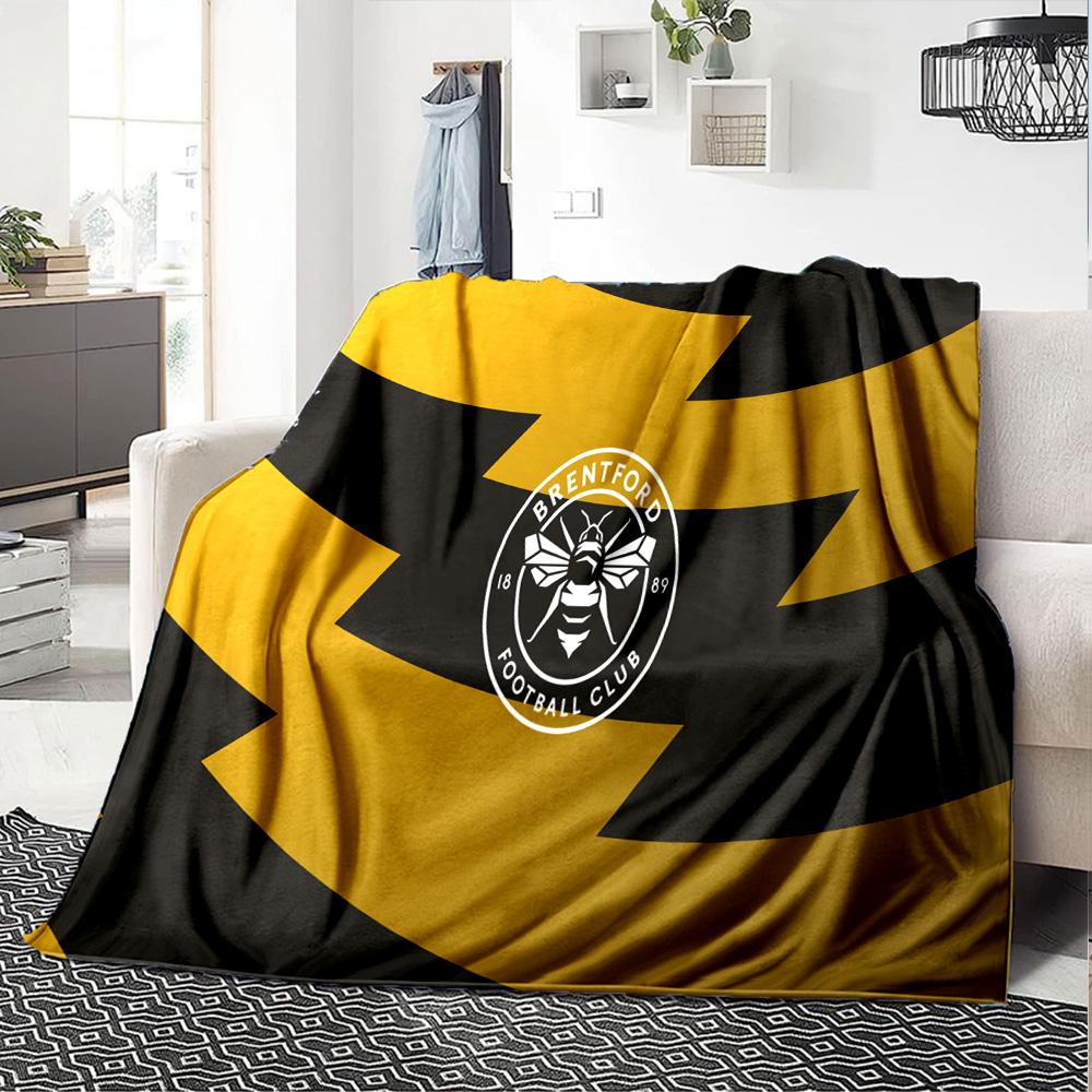 Brentford Football Club Logo Flannel Blanket, Soft Polyester, Modern Design, All-Season for Camping, Travel, Gifts for Holidays or Birthdays