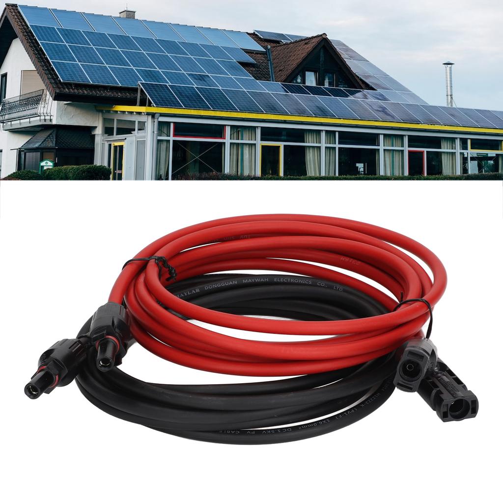 2Pcs Solar Panel Extension Cable 10AWG 6mm² Solar Extension Cable Rated Voltage 1000V Red Black