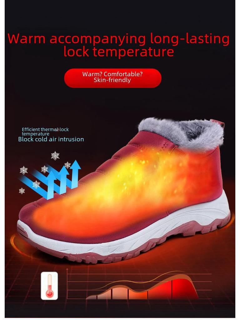 Scarpe invernali in cotone per donne di mezza età e anziane, stile unisex, antivento e in velluto, scarpe tradizionali in stoffa di Pechino, stivali da neve spessi e caldi.