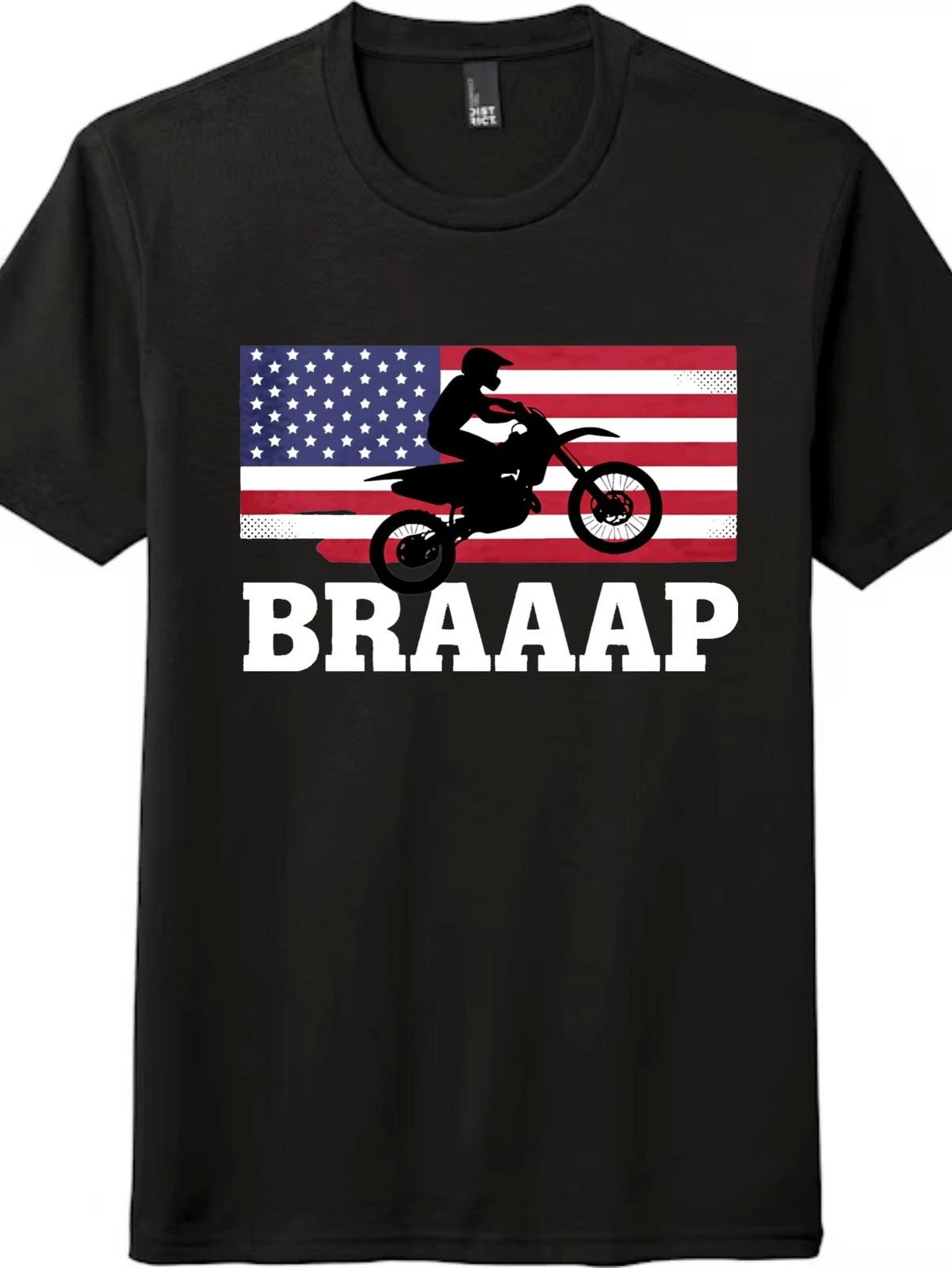 

Креативная футболка унисекс с принтом флага BRAAAP Motocross, Летний юмористический топ на байкерскую тематику 3XL