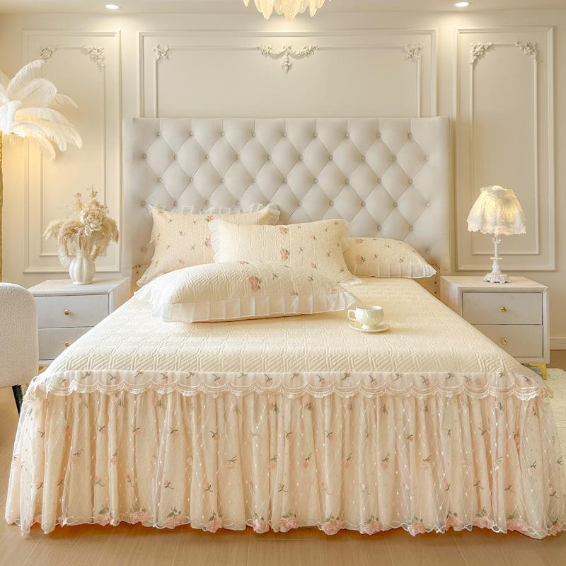 2026 New Pure Color Clip Cotton Bed Dress Single Piece Scarf Single Bed Cover Four Seasons Universal Bed Cover Skirt Side Bed Apron
