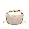 Stylish Woven Texture Pillow Bag Women Color Block Stripe Chain Shoulder Handbag Medium PU Leather Crossbody