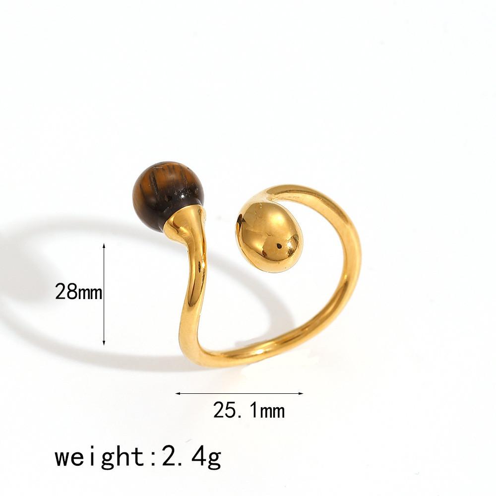 Anello da dito aperto geometrico di lusso leggero con pietra occhio di tigre e acciaio inossidabile per gioielli di moda da donna