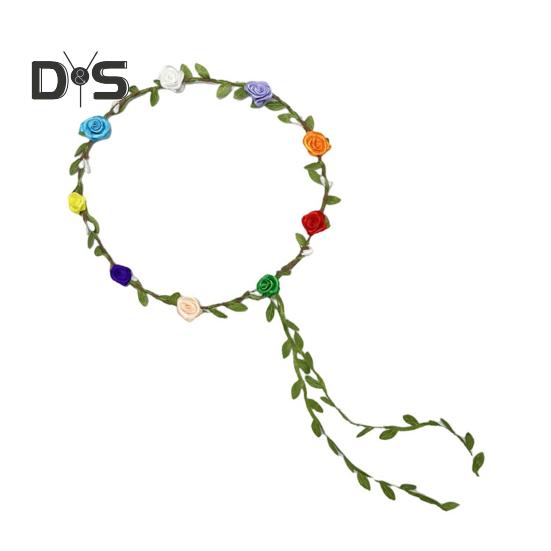 Assortert Farget Roseblomstkrans for Kvinner Floral Bohemsk Hodeplagg Fe Krans Pannebånd med Grønne Blader for Bryllupsfest Ferie Fotografering