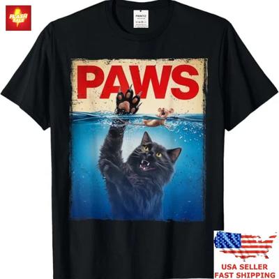 100% cotone TOP UNISEX T-SHIRT UOMO DONNA Tendenza Parodia Zampette Gatto Nero Insegue un Topolino Carino Spaventato Top Maglietta Gattino