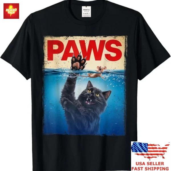 100% Cotton TOPS UNISEX TEES MENS WOMENS Trending Paws Parody Black Cat Chasing a Cute Scared Mouse Top Kitten T-Shirt
