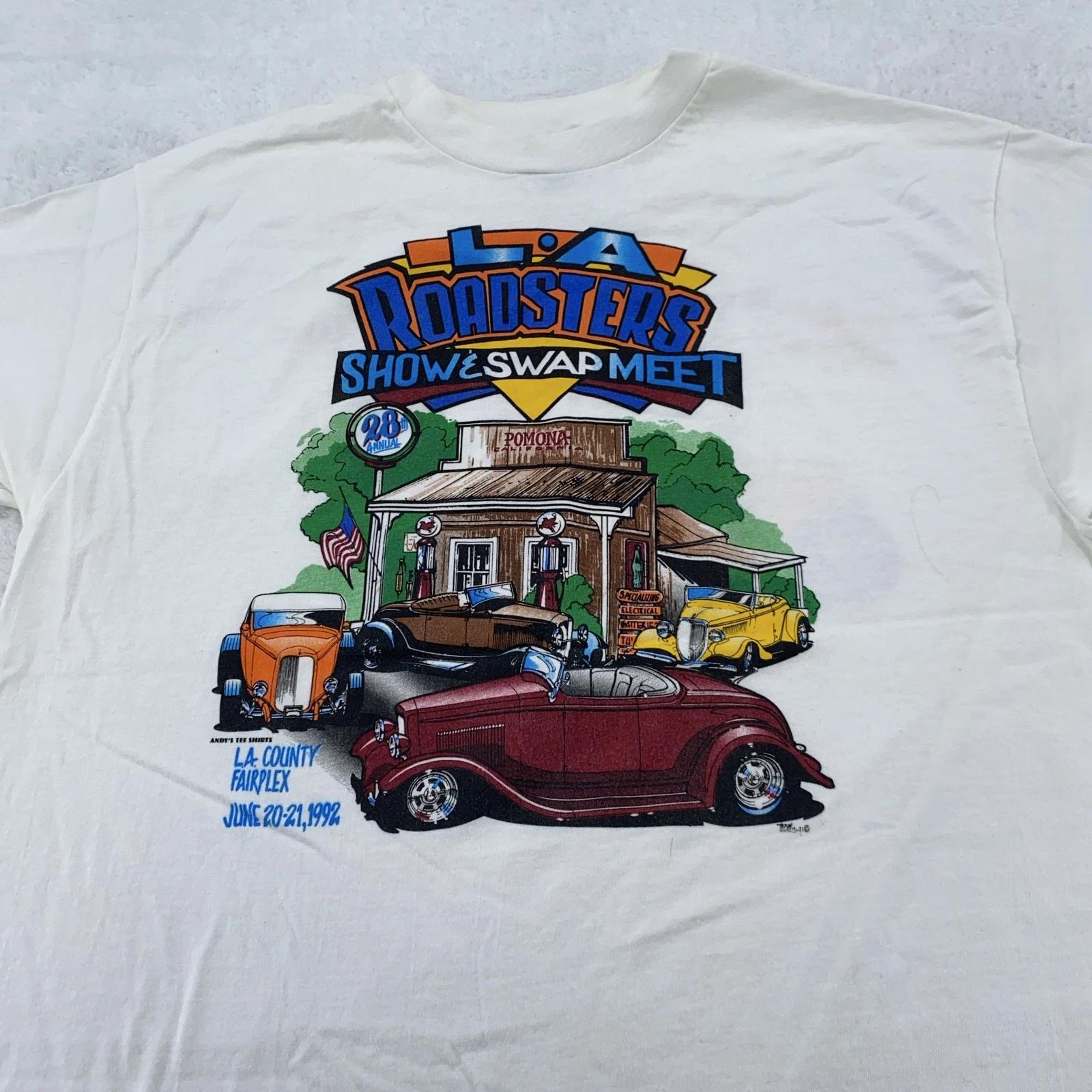 

Vintage LA Roadsters Shirt Mens Large Hot Rod Car Graphic Show Swap Meet 90s S