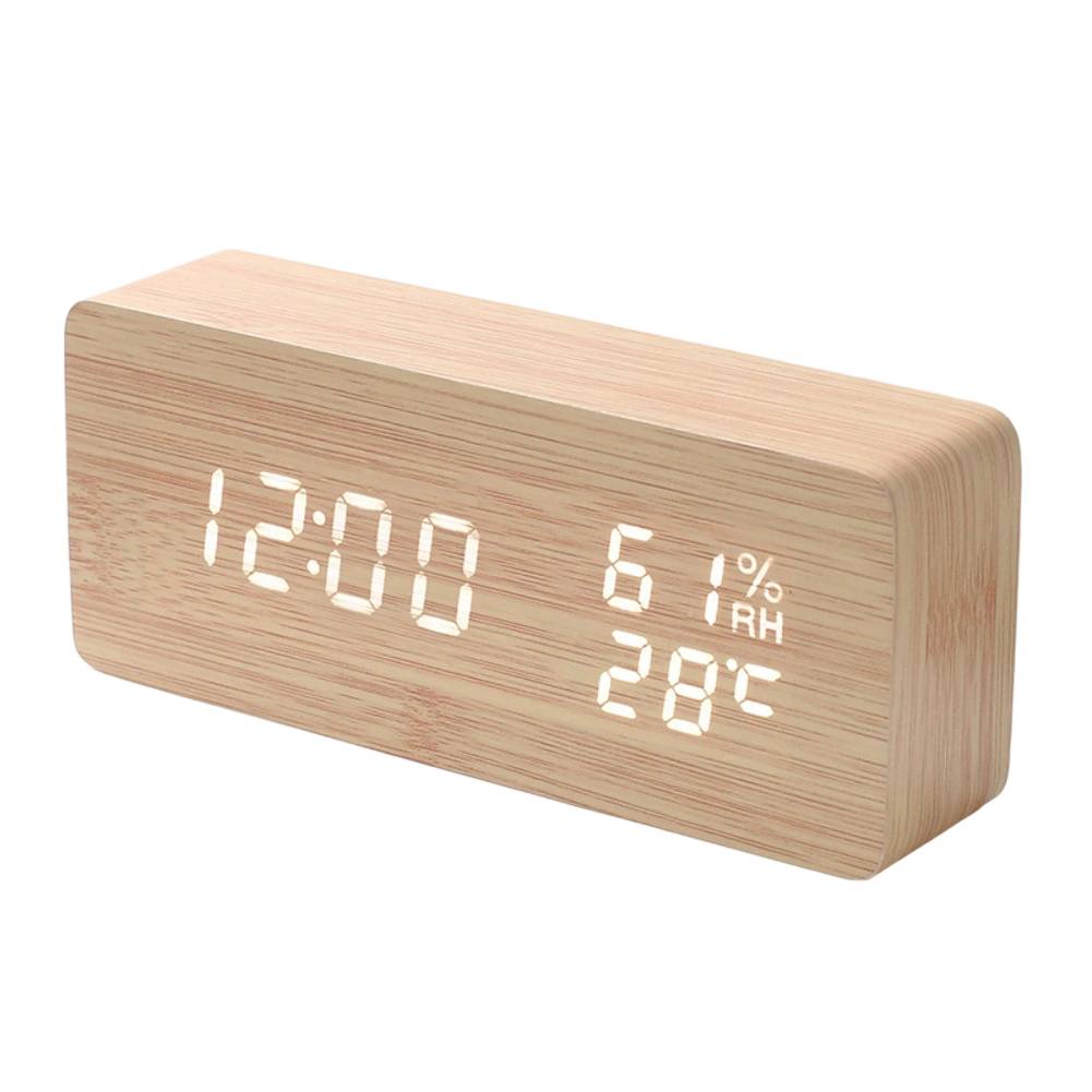 

Home Decoration 15 7 4cm Voice-Controlled Clock Wooden Table Clock USB Power Supply Adjustable Brightness Battery Operated