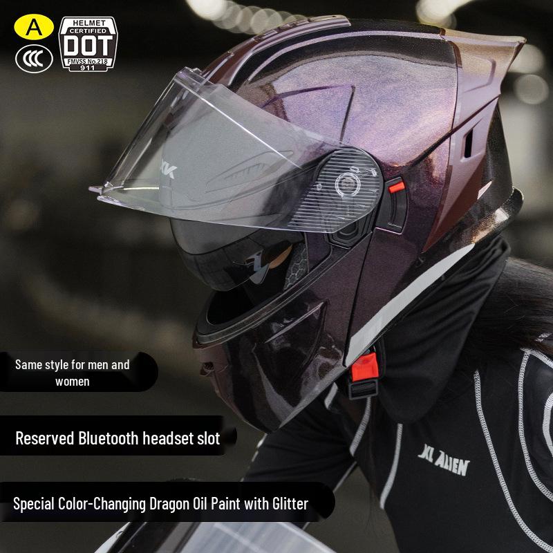 3C/DOT Color-Changing Dragon Motorcycle Helmet: Warm, All-Seasons, Half Helmet for Men and Women, Full Face Winter Safety Gear