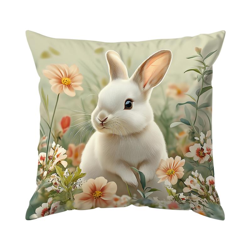 1 Pc Lovely Rabbit Easter Day Pillowcase Home Office Sofa Cushion Cover Living Room Decor Spring Flower Pillow Cover 45Cm*45Cm