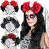 Day of the Dead Flower Crown Headband with Black Veil Party Accessories for Women