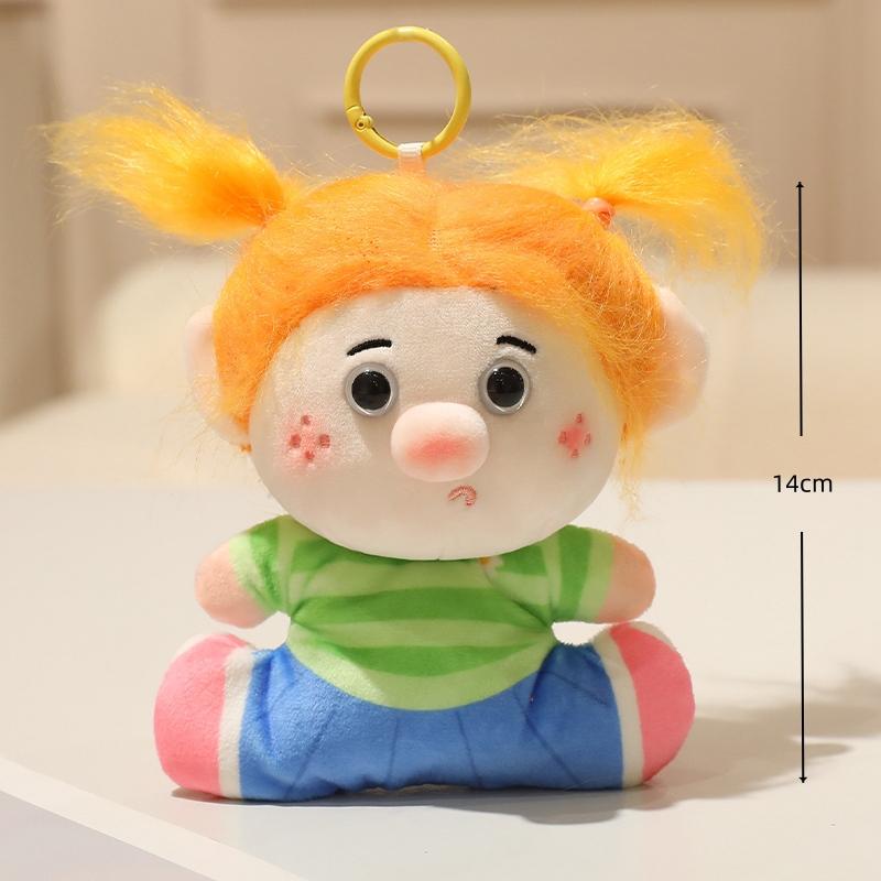 Cute Curly Hair Family Plush Keychain Toy Cartoon Figure Stuffed Doll Bag Hanging Decoration Kids Accessory Gift