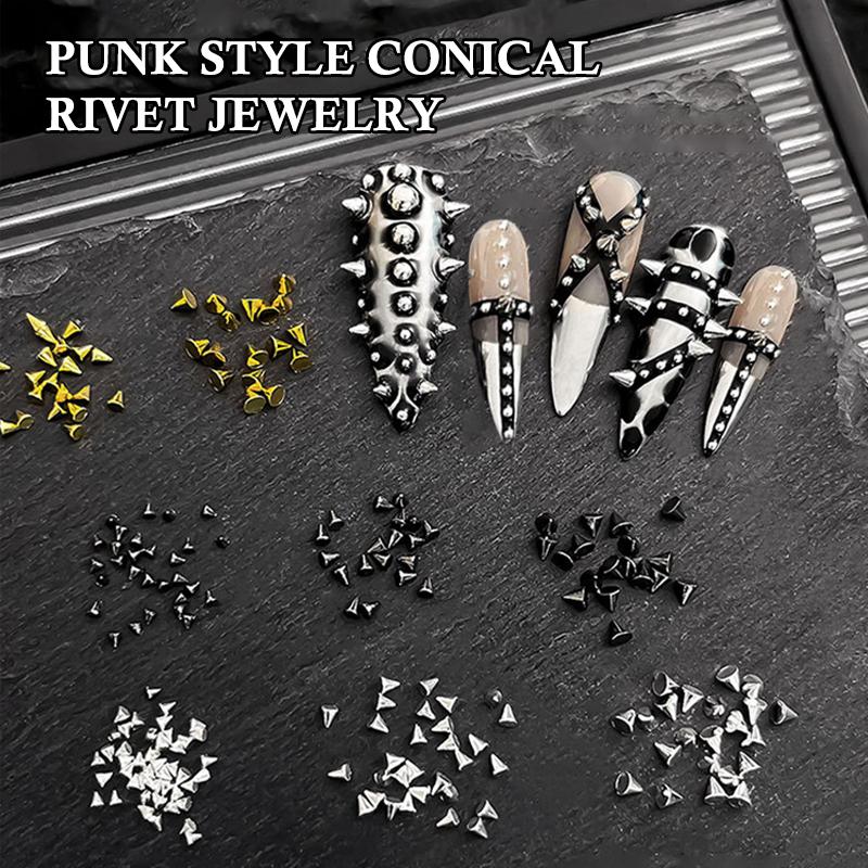 100Pcs Punk Rivet Nail Charms Cone Mixed Sized Nail Art Studs Stylish Alloy Spike 3D Diy Nails Decor