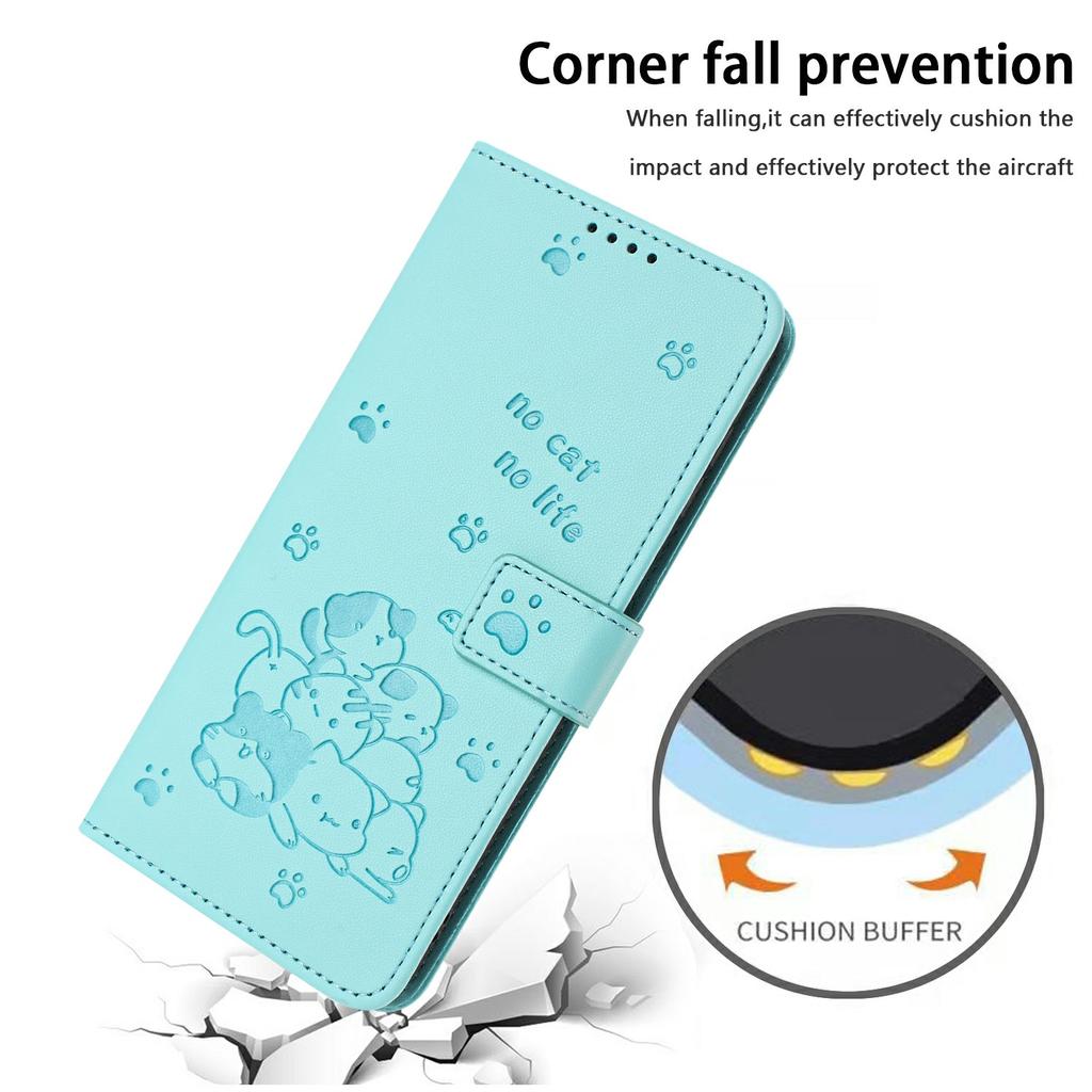 For Oppo Reno14 5G (Global)/Reno14 F 5G Wallet Case Cats Imprint Leather Phone Cover with Strap