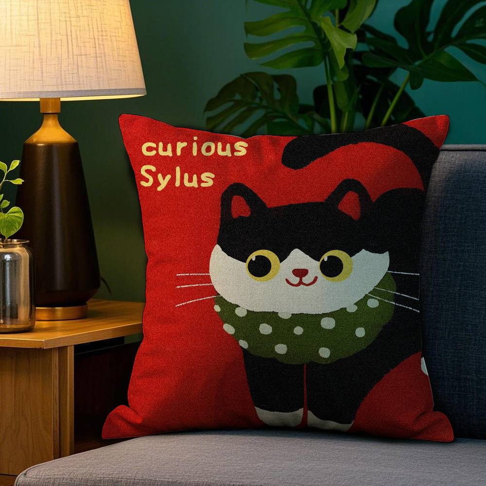 Cartoon Cat Cute Pillow Case Sofa Living Room Bedroom Double-sided Printing Square Cushion Nap Time Pillow Case
