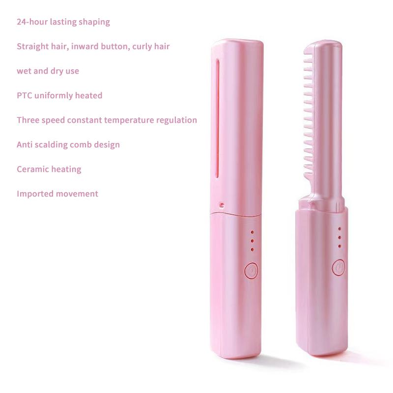Mini Portable Hair Straightening Comb 2 in 1 Straight Curling Anti Frizz Easy to Carry Travel Friendly Hair Styling Accessory