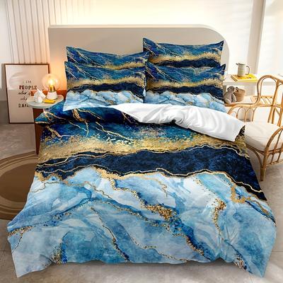 Blue Marble Print Bedding Set Soft Comfortable Duvet Cover For Bedroom Guest Room