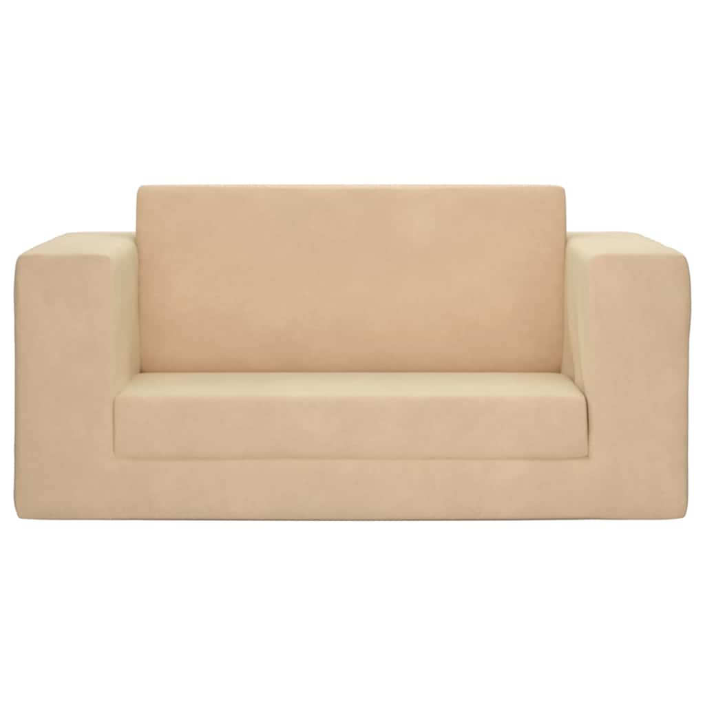Kids Sleeper Sofa 2 Seater Cream Soft Plush