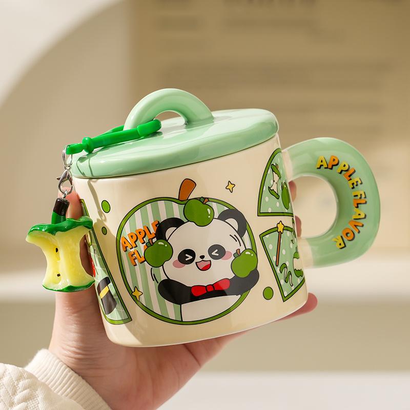 Cute Animal Apple With Lid Office Couple Water Cup Creative Birthday Souvenir High Value Ceramic Cup
