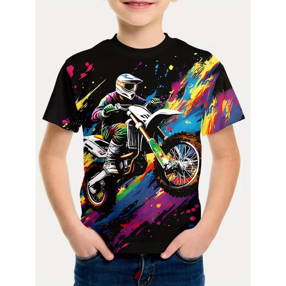 Funny Motorcycle Rider Print Men's Short Sleeves T-Shirt Loose Casual Summer Outdoor Street Men's and Women's Tees Tops