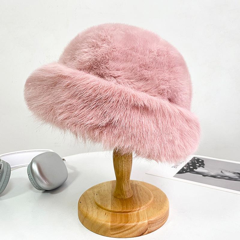 Winter Imitation Seto Fur Fisherman's Hat for Women Warm Soft and Waxy Plush Basin Hat Korean Style Face Showing Small Cold Proof Hat